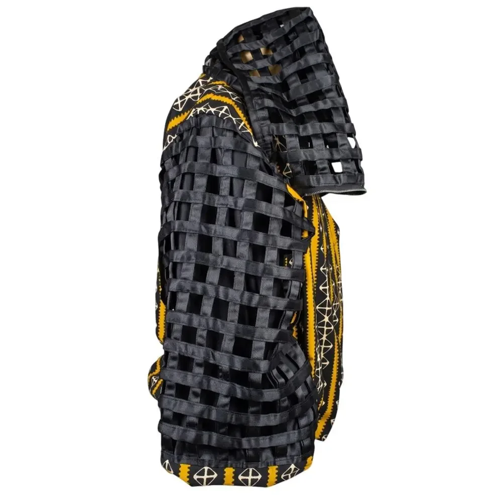 Clatural Black Yellow MESH Avant Garde Handmade Jacket Ghana XL-XXL NWOT